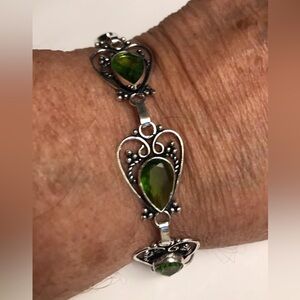 Peridot Stamped 925 Sterling Silver Bracelet